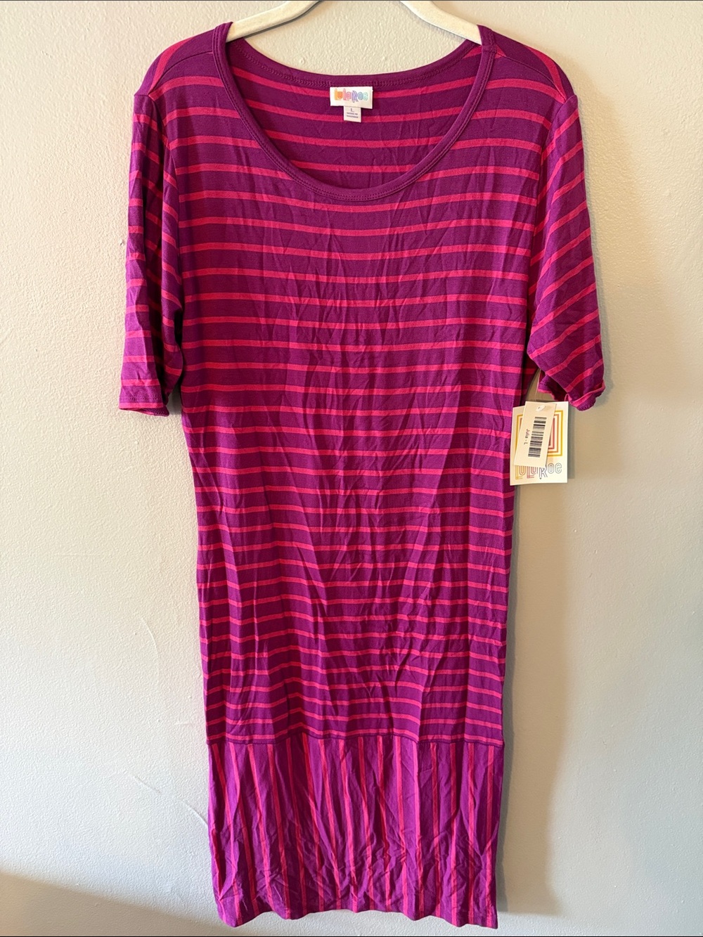 LuLaRoe Striped Magenta & Pink Scoop Dress